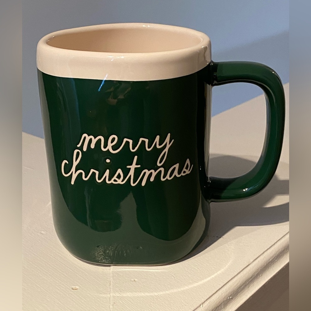 Rae Dunn Merry Christmas Reindeer Double Sided Green Mug